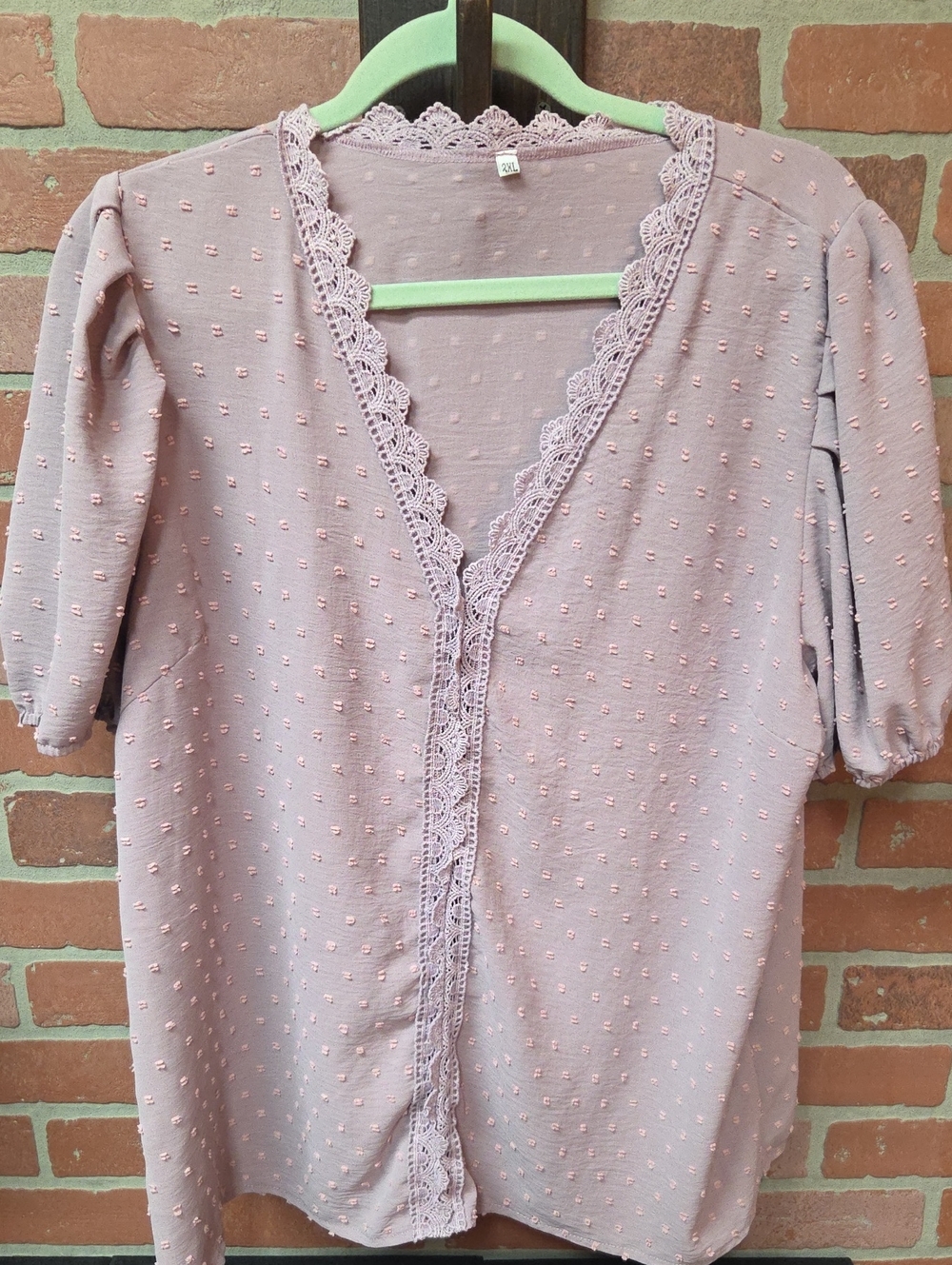 Lavender Lace-Trim Textured Blouse 2x